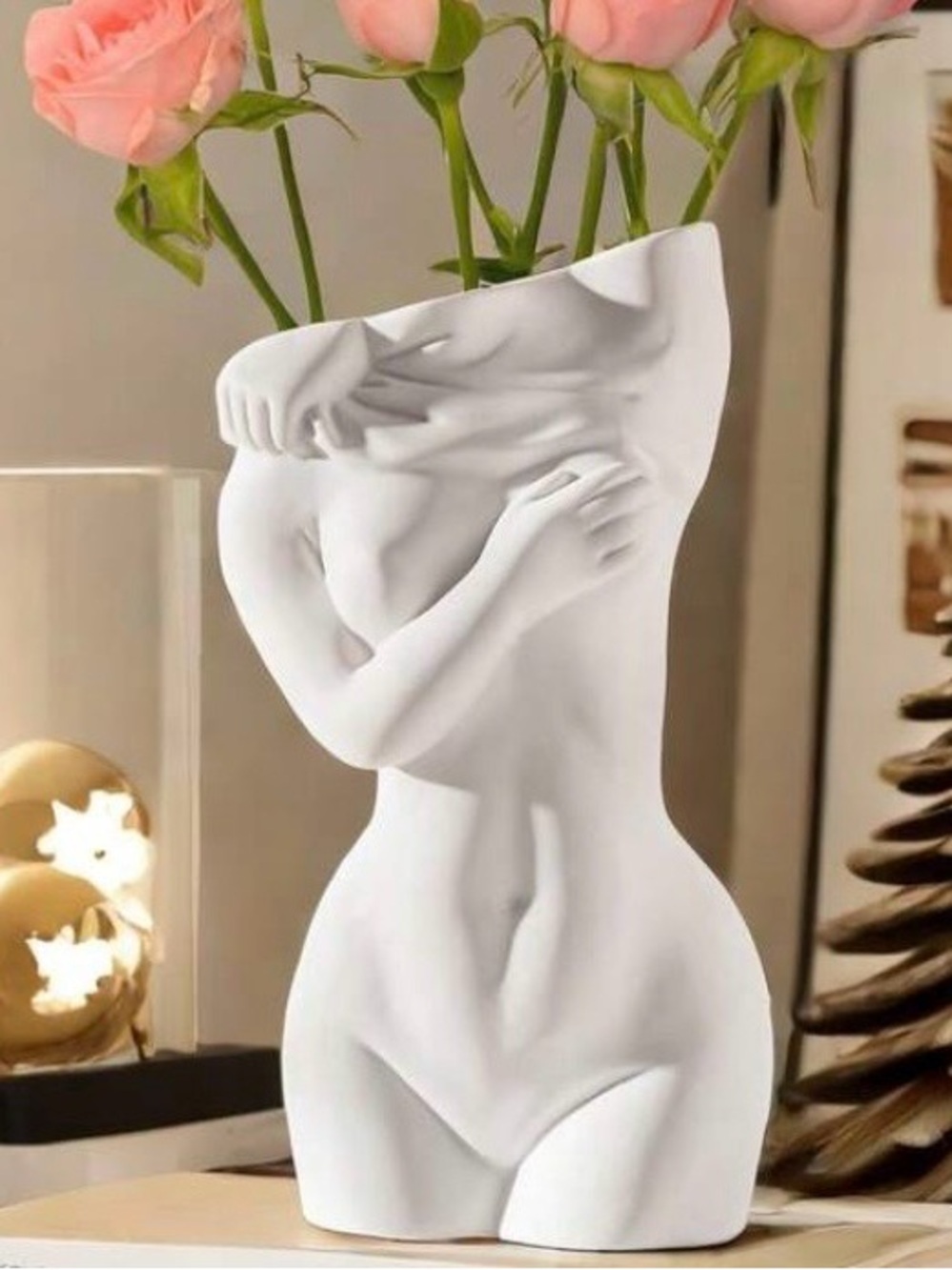 White Female Torso Sculpture Vase - Contemporary Home Art